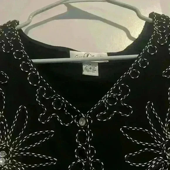 Once 1 Again Vintage Button Down Bling Floral Sequin Shirt size Small - Picture 6 of 8